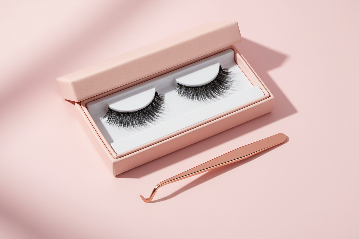 Cils magnétiques - 1 paire avec pince sur fond rose